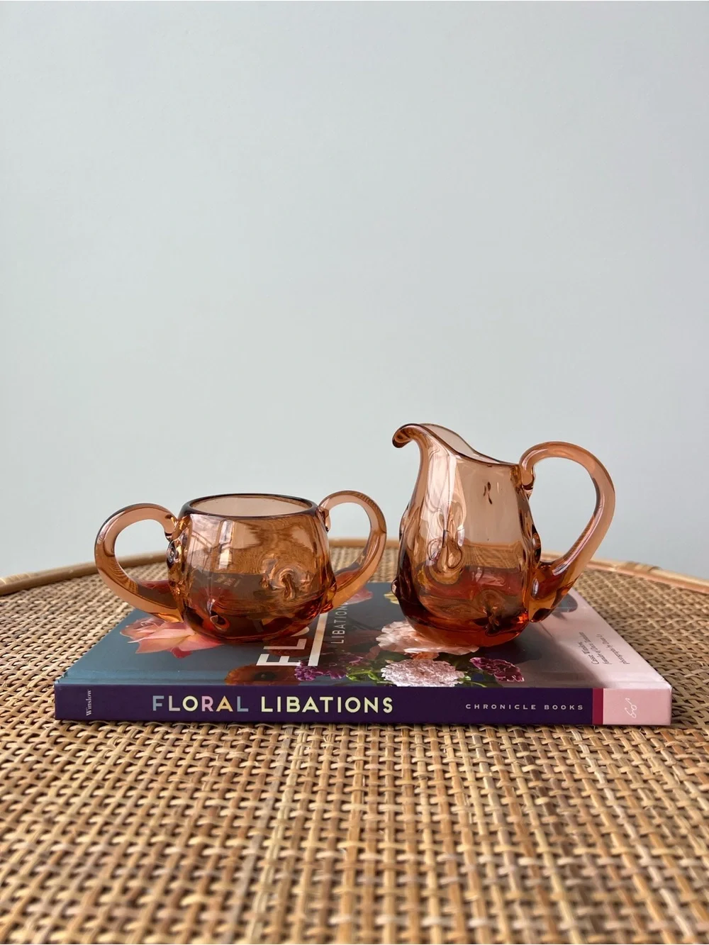 Blown Glass Sugar & Creamer Small Mini Vases Match Holders Vintage